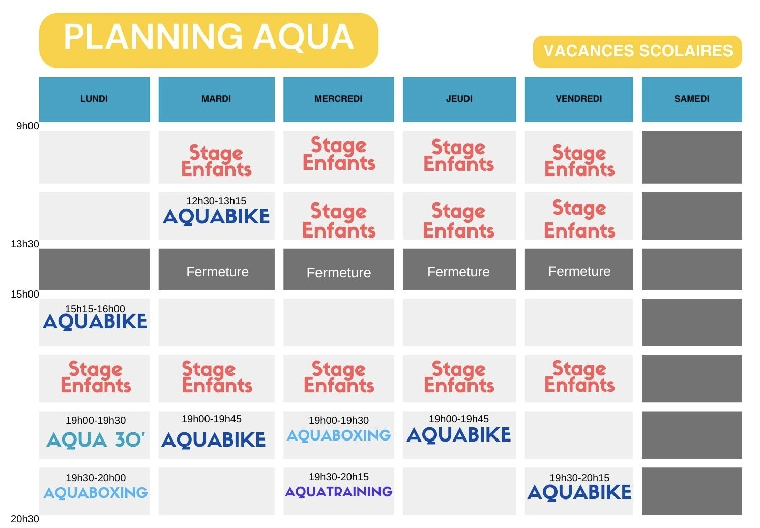 Planning aqua vacances